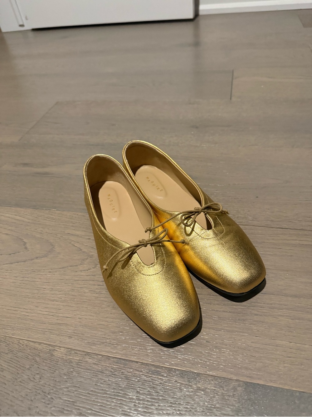 Maggie Taupe Square-Toe Ballet Flats with Bow
